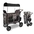 WonderFold W2 Luxe Stroller Wagon - Collapsible Stroller Wagon with Steel Frame - Adjustable Canopy & Push Handle - XL All-Terrain Wheels - for Babies, Toddlers & Kids - 2 Seater - Gray