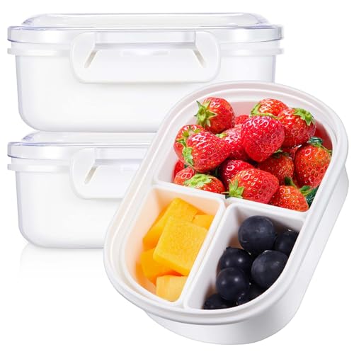 Hushee Paquete de 2 recipientes para aperitivos de 3 compartimentos, recipientes pequeños de almacenamiento de alimentos, reutilizables, mini lonchera Bento para niños, bandeja dividida de 1.6 tazas