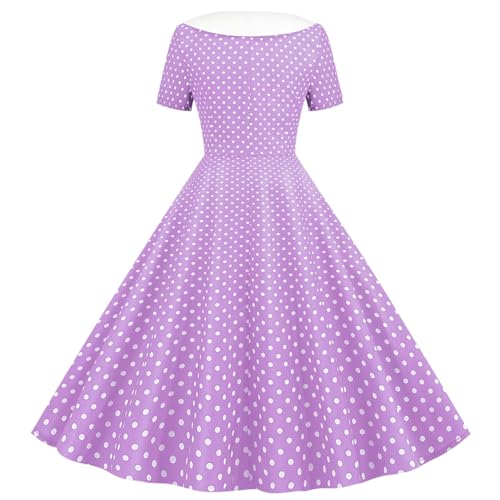 5-14T Girls Swing Dresses 1950s Vintage Polkadots Short Sleeves Lapel Shirts Princess Dress Beach Party Sundress4