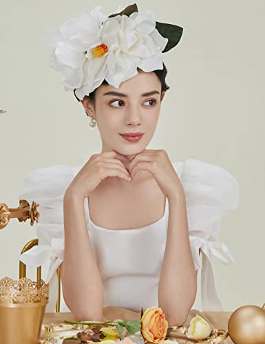 Coucoland Flower Hat Fascinators For Women - White Fancy Tea Party Church Derby Hats Floral Fascinator Headband #TOP3