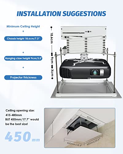 Frifreego Motorized Projector Lift, 70cm/27.56" Drop Ceiling Hidden Type Projector Mount, for Office Meeting Room Home Cinema Use, Compatible with Most Kinds of Projectors, 110V
