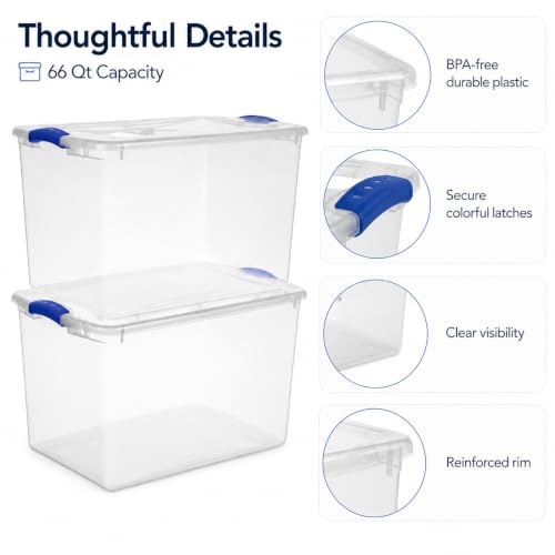 Image of 66 Qt Storage Bins 2-Pack, Clear Plastic Containers with Secure Latch Lids