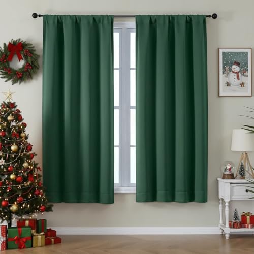 Image of Simplebrand Ava Ever Green Blackout Curtains for Bedroom 63 Inch Length 2 Panels Set, Thermal Insulated Energy Saving Rod Pocket Window Treatment Curtains Blackout Drapes, W40 x L63 Inch, Ever Green