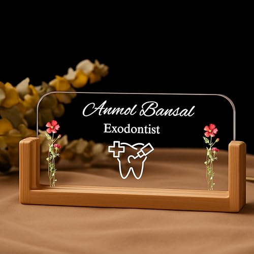 Image of Designation, Personalised LED Name Gifts, 3D Illusion Lamp Gift for Doctor,Teacher Office Laser Cut Material Acrylic Transparent (Exodontist Table Lamp)