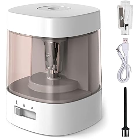Marte Vanci Electric Pencil Sharpener for Kids with 1 Extra Replace Blade and Brush,Battery Or USB Power Supply 3 Sharpening Settings for 6-8mm Pencils Fast Sharpen Durable Blade for 5,000 Times Cover
