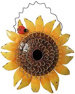 Decorative Sunflower Birdhouse for Outside Hanging Bird House Metal with Ladybug Spring Summer Outdoor Garden Decor