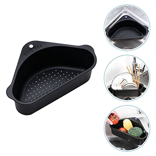Sink Caddy Corner Holder Triangle Corner Kitchen Sink Caddy Organizer Stainless Steel Sponge Dish Brush Holder for Soap Scrubbers Black - Image 3