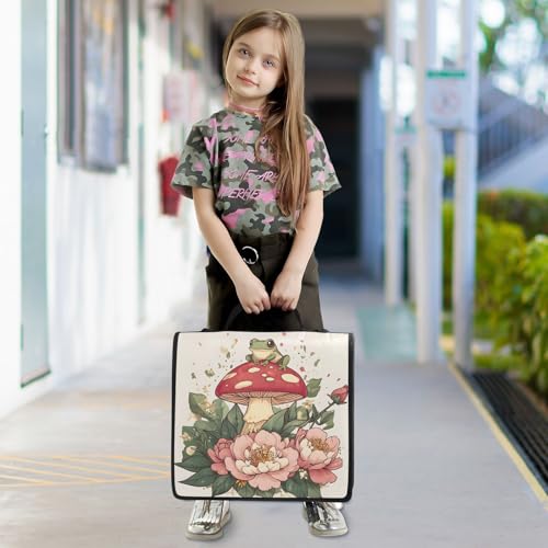 Image of Custom 3 Ring Zipper Binder Mushroom Frog Flower Personalized Name 1.5 Inch Binders Large Capacity Multi Pockets for School Office Supplies