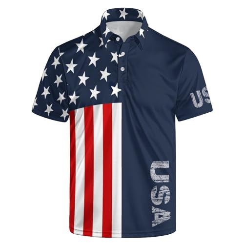 BIANTI Men’s Polo Shirts American Flag USA Golf...