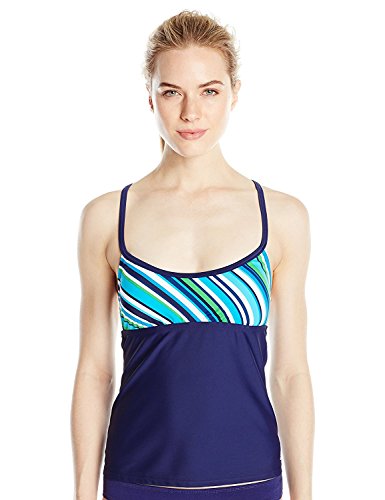 adidas Women's Layers Stripe Print Tankini, Mineral Blue, 8