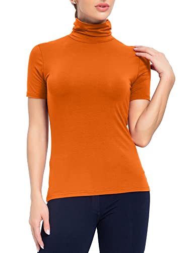 Image of AUHEGN Women's Mock Turtleneck Top Short Sleeve Lightweight Active T-Shirt (S-XXL)