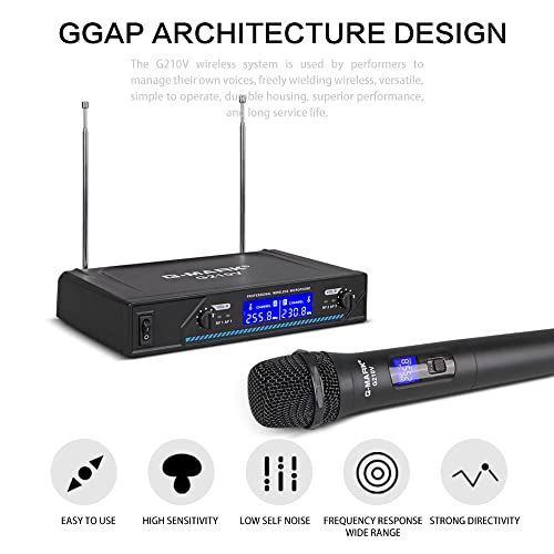 G-Mark G210V Wireless Microphone, Metal Dual Professional Vhf Cordless Dynamic Mic Handheld Microphone System For Home Karaoke, Meeting, Party, Church, Dj, Wedding, Home Ktv Set, 200Ft #TOP3