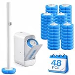 Disposable Toilet Brush Wand with Holder: 48 Refills Long Handle Wall Mounted Storage Caddy - Sudsy Cleaning System Kit for Bathroom Bowl Bathtub Sink Basin in Tiny Spaces
