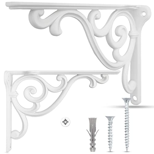 UTiLE 2 Staffe Porta Mensole Bianche da Parete - Portata 33 Kg. Stile Vintage e Rustico per Ingresso, Bagno e Cucina