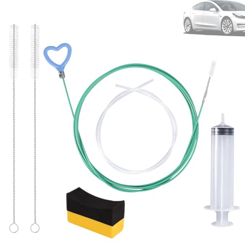 BOXOB 6pcs Auto Sunroof Drain Cleaning Tool Kit, 5m/16.4ft Flexible Long Pipe Cleaner with 2 Clean Brushes 1 Syringe 1 Syringe Hose, Heart Handle Tube Brush for Car Sun Roof Windshield Wiper Hole