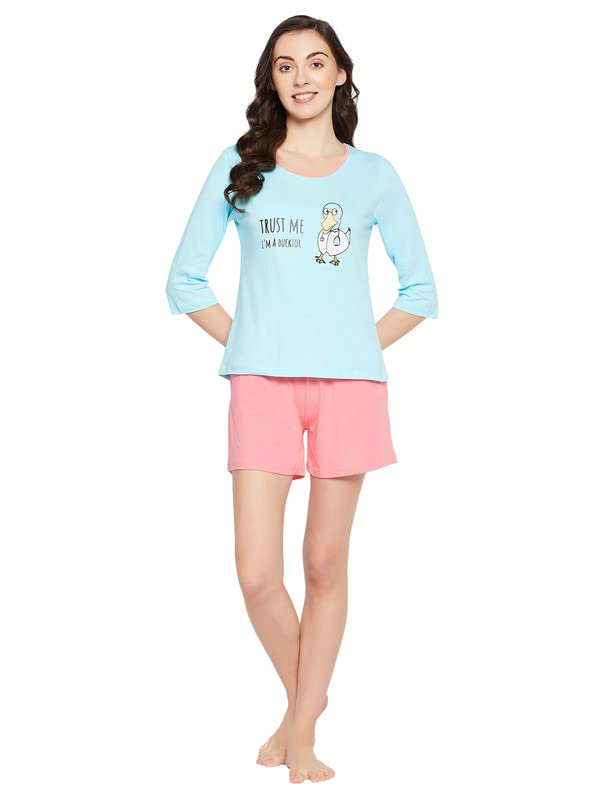 Image of Clovia Women's Cotton Print Top and Shorts Set