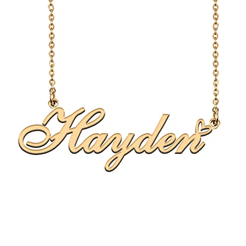HUAN XUN Unique Gold Name Necklace with Heart Custom Hayden Necklace for Women Birthday
