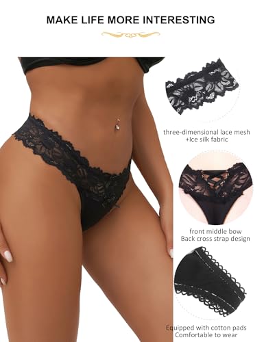 ohyeah Sexy Lace G-String Thongs Panties Low Rise Underwear Undies for Women Cotton Crotch Cheeky Tangas Panties 4-184
