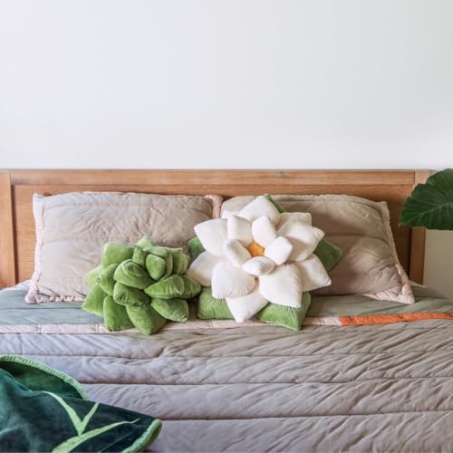 Image of Green Philosophy Co. Succulent Pillow 16 inch - Soft 3D Decorative Flower Throw Pillow, Unique Olive Green Plush Flower Cushion, Perfect for Couch, Sofa, Bedroom Decor, Gift for Plant Lovers