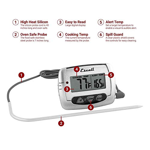 Escali Dh2 Digital External Stainless Steel Probe Thermometer, Custom Temperature Alert, Oven And Grill Safe Probe, Silver #TOP1