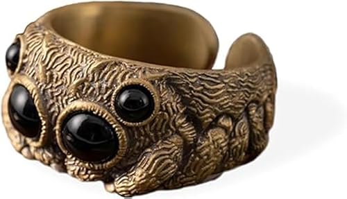 Jumping Spider Ring, Black Onyx Biker Rocker Gothic Punk Spider Ring, Adjustable Brass Jumping Spider Cuff Ring, Personalized Fashion Spiders Jewelry Gifts (Brass)