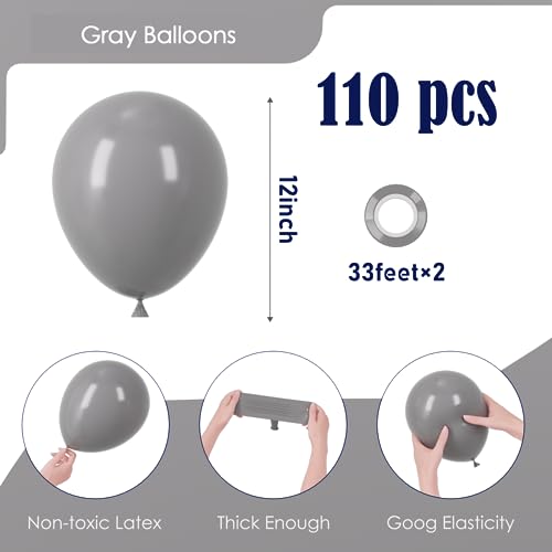 Image of Voircoloria 110pcs Gray Balloons 12inch Grey Latex Party Balloons for Graduation, Wedding, Birthday, Gender Reveal, Baby Shower, Bridal Shower, Anniversary Party Decorations