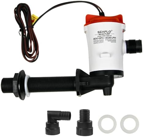 SEAFLO 05 Series 800 GPH Angled Baitwell/Livewell Pump- 12V DC, Detachable Motor, Corrosion-Resistant Submersible Aerator for Freshwater and Saltwater Use - CE & Rohs Certified-4 Year Warranty.