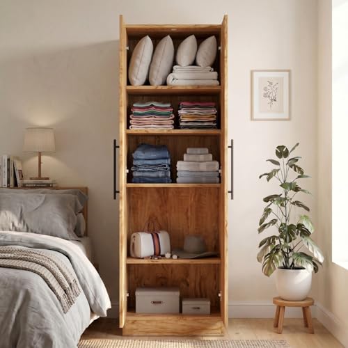 Image of FFO 2 Door Wardrobe | Multi-Purpose Wardrobe Organizer with Shelves | Engineered Wood Cupboard for Living Room, Bedroom & Office | Modern Sideboard Storage Unit Coach Wood DIY.