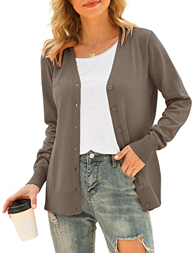 Image of VIISHOW Women Long Sleeve Button Down V Neck Lightweight Basic Knit Sweater Cardigan