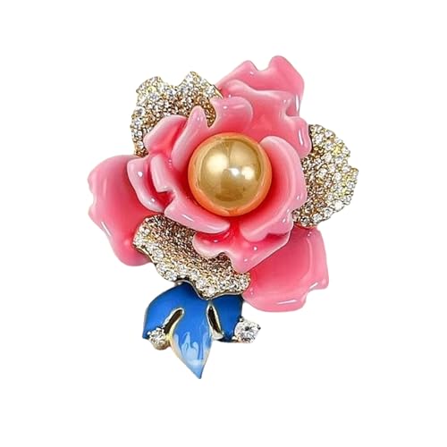 Worpo エレガントな牡丹の花のブローチ、キラキラ輝くラインストーン付き、中国風エナメル七宝焼きラペルピンジュエリー、女性用