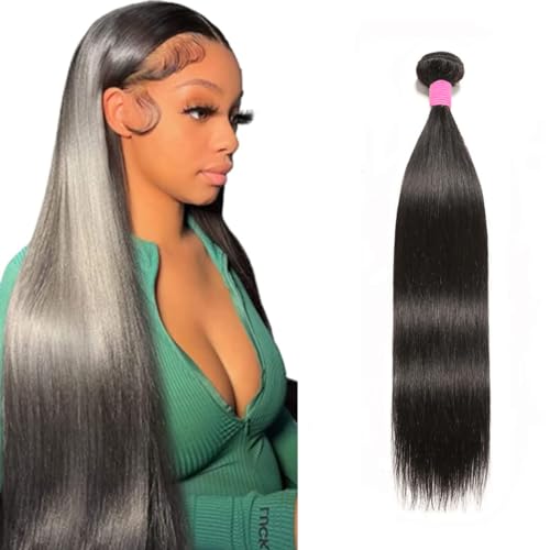 BLISSHAIR Tissage Bresilien Naturel 8A Cheveux 90-95g Humain Mèches Bresilienne Extension Brésiliens Raides 1 Faisceaux Tissage Noir (Lisse, 16 pouces)