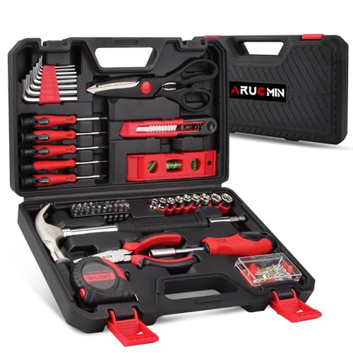 ARUCMIN 51-Piece Red Tool Set, Home Tool Kit with Toolbox Storage Case Home Repair Tool Kit with...