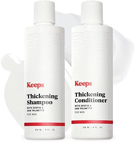 Keeps Hair Thickening Shampoo & Conditioner Set - Treatment for Thinning Hair and Hair Loss - Regrowth for Fuller, Thicker Looking Hair - Infused with Biotin, Caffeine, & Saw Palmetto