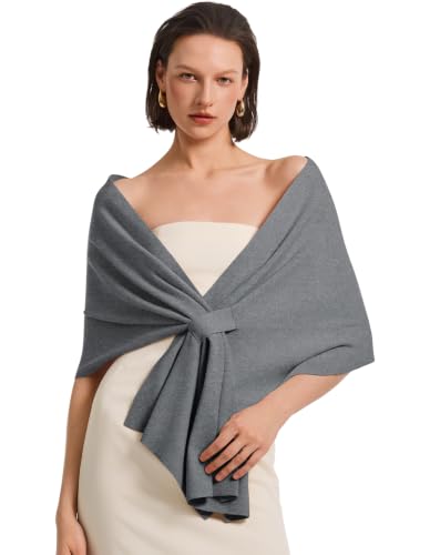 PULI Women Pashmina Shawl Wraps for Evening Dress Bridal Scarf Slate Gray