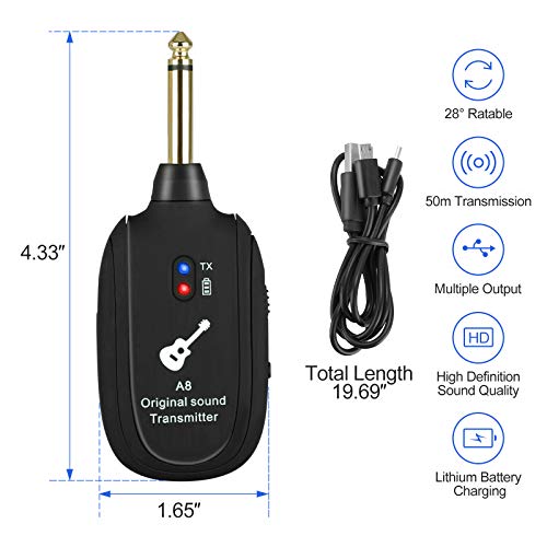 Wireless Guitar System, 20Hz-20Khz Uhf Guitar Wireless Transmission System,Built-In Rechargeable Lithium Battery For Electric Guitar Bass Violin #TOP1