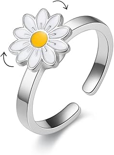 Delicate Silver Cubic Zirconia Daisy Flower Butterfly Fidget Anxiety Rings for Women Adjustable Open Sunflowers Evil Eyes Stress Relief Stackable Rings