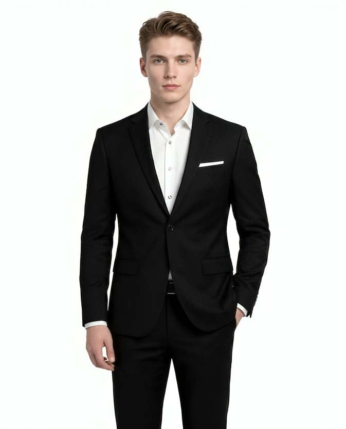 humjoli Men's Black Slim Fit Blazer, Single Breasted Formal Coat-picture-46