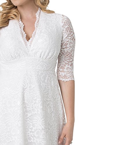 Kiyonna Women's Plus Size Bella Short Ivory Lace Dress, Simple White Wedding, Bridal Shower, Or Graduation Dress With 3/4 Long Sleeves, Size 2X (18-20) #TOP1