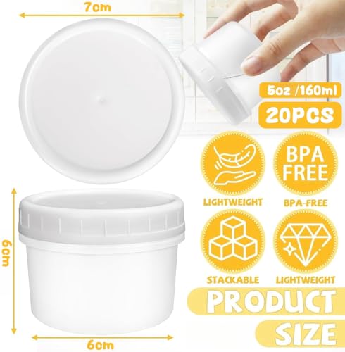 LATERN 20 Stück Kleine Lebensmittelbehälter, 5oz /160ml Kunststoff Wiederverwendbare Feinkostschalen Stapelbare Lebensmittel Vorratsdosen mit Auslaufsicheren Deckeln, Mikrowellen Gefriergeeignet