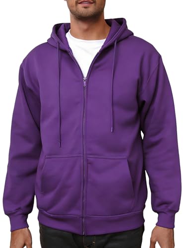 LINMYZAI Purple Mens Full Zip Hoodie Fleece Long Sleeve Hooded Sweatshirt Pullover Men Lightweight Athletic Hoodies L