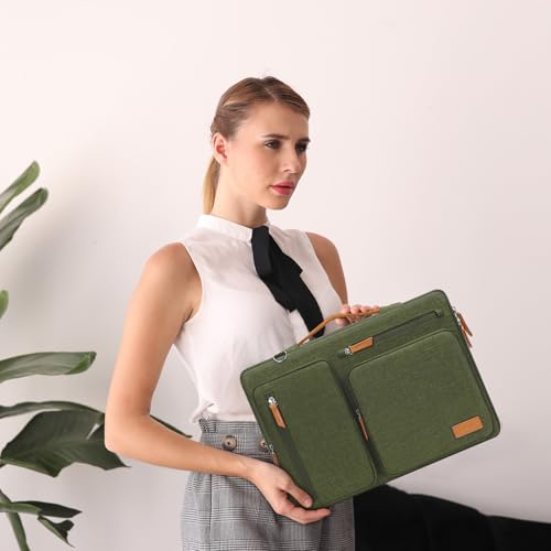 Image of MOSISO 360 Protective Laptop Shoulder Bag,13-13.3 inch Computer Bag Compatible with MacBook, HP, Dell, Lenovo, Asus Notebook,Side Open Messenger Bag with 4 Zipper Pockets&Handle, Olive Green