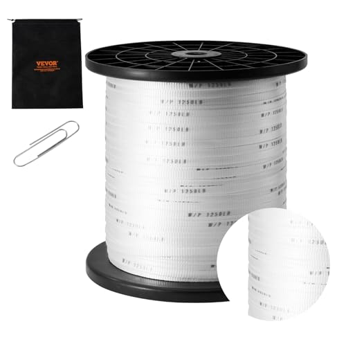 VEVOR Polyester Pull Tape 1/2 x 1053 Mule Tape Flat Rope 1250 lbf Tensile Capacity Printed Webbing Cable Pulling Tape for Packaging Gardening Commercial Electrical Conduit Work White