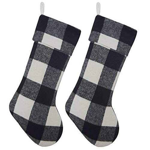 Gireshome Set of 2PCS Buffalo Check Black and White Plaid Body, Same Plaid Cuff Christmas Stocking Xmas Tree Decor 10