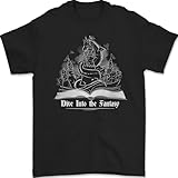 livre recette diverticulite Tricot jersey pré-rétréci T-shirt Gildan en coton pour homme Motif dragon de lecture de livre Dive into Fantasy, Noir , 3XL