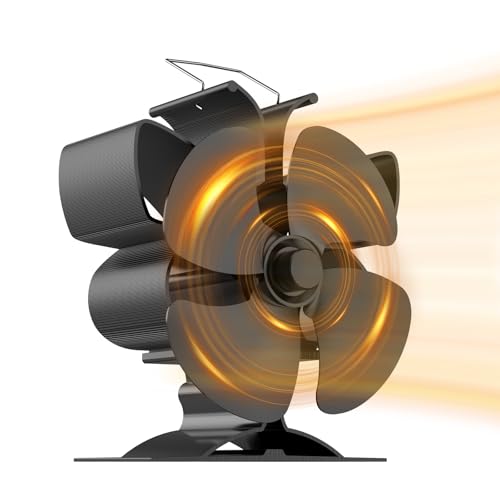 UZIMOO Ventilador de estufa sin electricidad, 4 hojas, ventilador de chimenea, funcionamiento silencioso, ventilador de estufa de leña, funciona con calor, ventilador para leña, chimenea