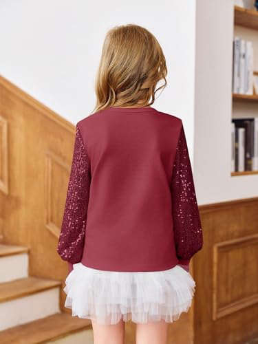 Image of Haloumoning Girls Sequin Shirts Kids Cute Long Sleeve V Neck Tops 5-14 Years