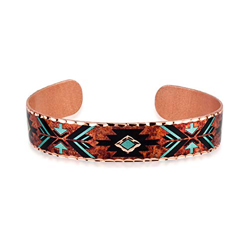 Handmade Copper Cuff Bracelet Southwest Turquoise Color in Native American Arrow Design Jewelry for Unisex