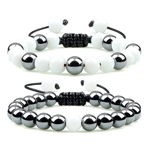 Bracelets œil de tigre et hématite YSJNGF - Duo de bijoux réglables pour homme