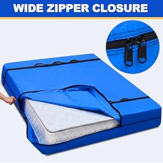 TICONN Mattress Bags for Moving, Heavy Duty King Mattress Cover Storage Bag with Full-Around Handle and Adjustable Buckles (Blue, King)