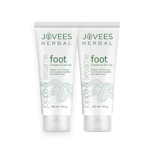 Image of Jovees Herbal Foot Care Cream & Scrub | 2-in-1 Formula for Rough, Dry & Cracked Heels | Moisturizing Heel Repair with Jojoba & Sesame | Foot Cream for Men & Women - 100g (Pack of 2)
